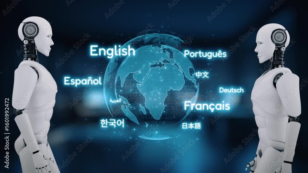 Poster ai artificial intelligence bridges global language communication with multilingual virtual assistant