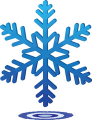 A blue snowflake with six points and a blue and white target below on a white background