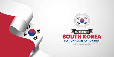 south korea flag for independence day banner background with blank space area