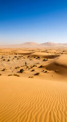Majestic Sahara Desert Landscape with Person Silhouette and Clear Blue Sky overhead