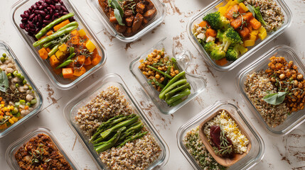 Top-Down Shot Of Multiple Glass Meal Prep Container