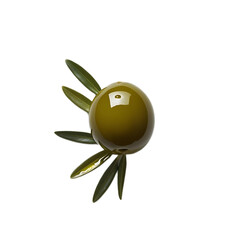 Single Green Olive Surrounded by Leaves
