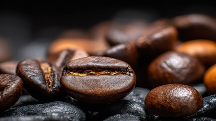 Close-up view of roasted coffee beans.