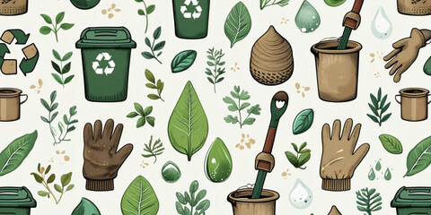 Eco Seamless Pattern for World Cleanup Day