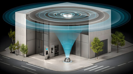 projecting motion sensor zones around an empty house at night