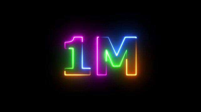 Animation of glowing neon rainbow color 1 Million Views Celebration Icon isolated .1M Social views icon isolated .neon sign social media ranking .