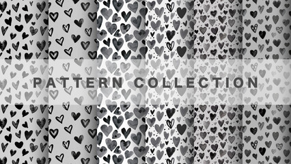 Heart in watercolor style, 6 pattern data sets, black

