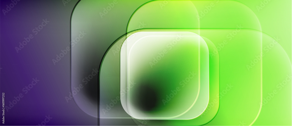 Poster abstract composition. overlapping squares create tunnel illusion. gradient transitions from purple t