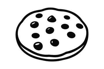 Delicious black and white illustration of chocolate chip cookie for sweet treat designs vector illustration