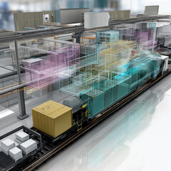 Plant simulation. Digital flow chart for a material handling system illustration.