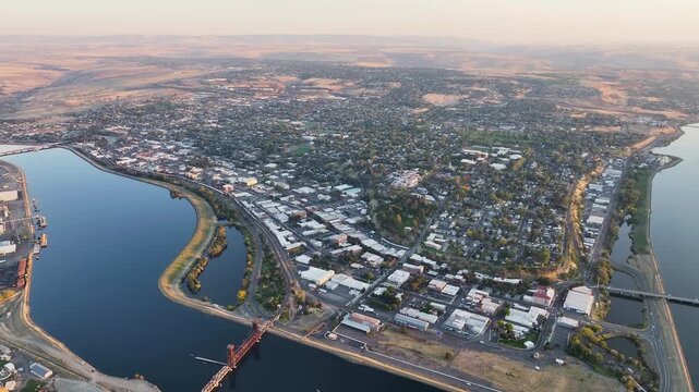 Aerial Footage of The Lewiston and Clarkston Valley, Lewiston IDAHO, and Clarkston Washington