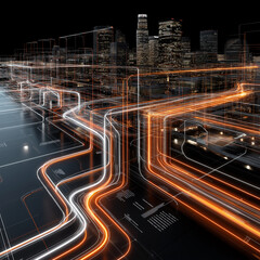 SAP software business. Enterprise management. Enterprise management. Integration analytics. Visual representation of SAP data pipeline with glowing effects.