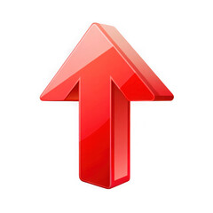 Shiny red 3d upward arrow icon isolated on transparent background