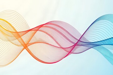 A dynamic wave of colorful lines transitions from orange to blue against a light background