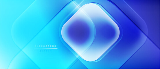 Abstract blue design. Overlapping rounded squares create glowing effect. Modern, vibrant background suitable for digital projects.