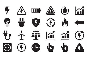 Set of Minimalist Icons for Energy, Power, and Eco-Friendly Concept