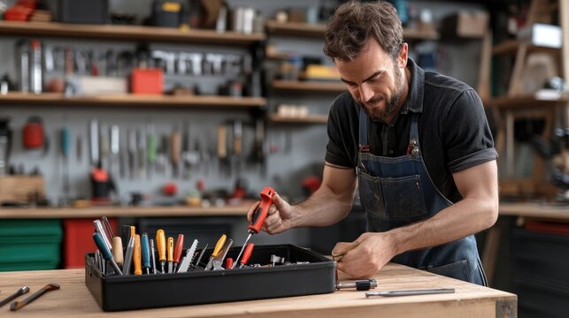 Craftsman working on workshop tools - Powered by Adobe