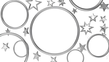 Silver circles and stars on white background