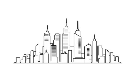 Fototapeta premium Modern City Skyline Minimalist Linear Illustration