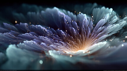 Colorful abstract flower design with glowing elements and flowing textures in a dark background