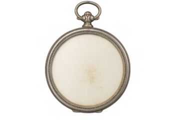 Close-up of an antique silver pocket watch with a transparent background, showcasing its empty face, perfect for adding custom images