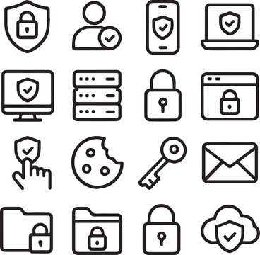 Cybersecurity and Data Protection Icon Set illustration