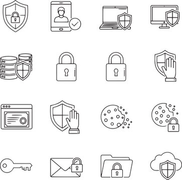 Cybersecurity and Data Protection Icon Set illustration
