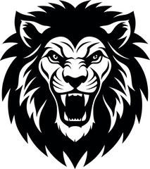 Fototapeta premium Front Facing Lion with Fierce Expression Silhouette Vector.
