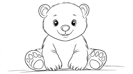 Obraz premium A cute, outlined bear cub sitting with its paws out, on a page for coloring for kids, positioned on a plain white background. coloring book page