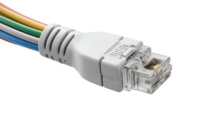 Closeup Of Multicolored Network Cable Connector On Transparent Background  