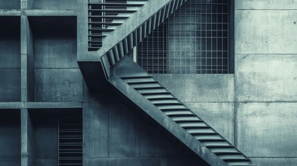 Unique geometric stair design in a modern concrete building showcases minimalist architecture