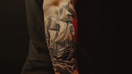 Intricate ship tattoo design showcasing the beauty of nautical artistry on a forearm