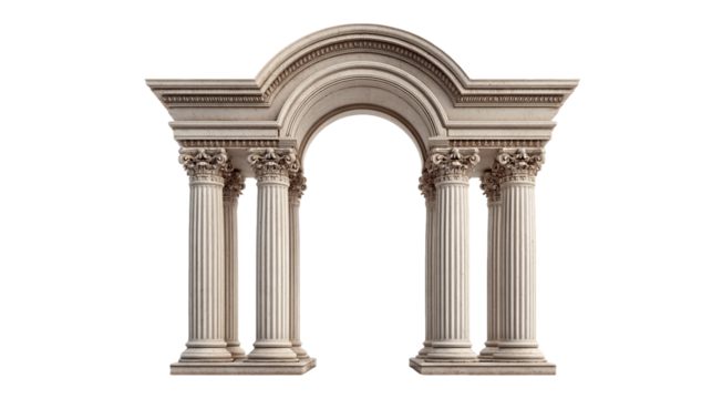 Elegant Off White Classical Archway with Columns on Transparent Background, PNG