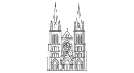 Fototapeta premium Detailed Sketch of a Gothic Cathedral Facade
