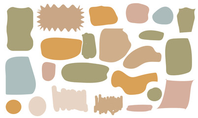 Organic Shapes with Grain Texture in Pastel Colors – Hand Drawn Abstract Blobs and Wavy Doodle Vector Elements