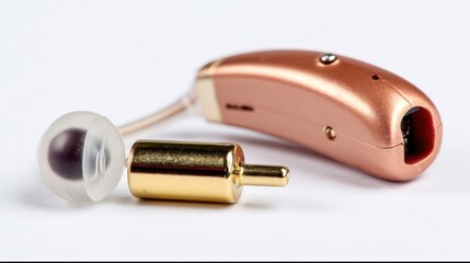 Close-up view of a modern hearing aid.