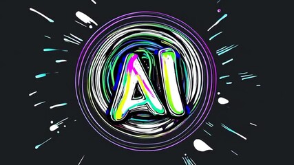 imagine a logo that shows the letters AI, the design style of the logo blends from a hand drawn black and white style to a colorful digital neon color style - Powered by Adobe