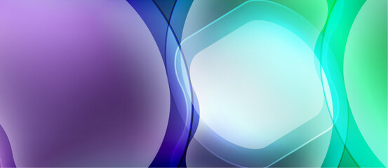 Abstract fluid shapes blend purple, blue, turquoise hues. Soft gradients create dynamic, flowing visual effect. Minimalist design.