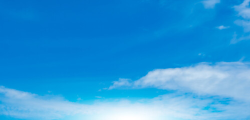 Panorama of cloud clear sky background for summer vacation concept at ocean and summer sea water...