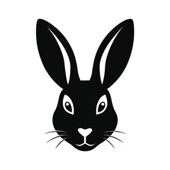 Rabbit head silhouette icon with long ears in clean line style on white background