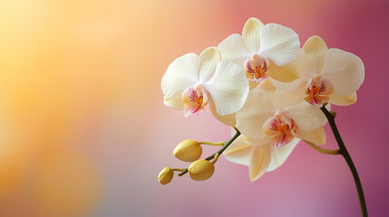 Fototapeta premium A gentle gradient background blending lemon chiffon and orchid hues, evoking a sense of elegance and softness. Ideal for beauty, wellness, or creative design themes with a delicate atmosphere. 