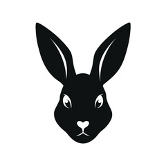 Fototapeta premium Silhouette of rabbit head with upright long ears on clean white background simple style