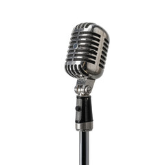 Fototapeta premium Retro vintage silver microphone on an isolated transparent background.