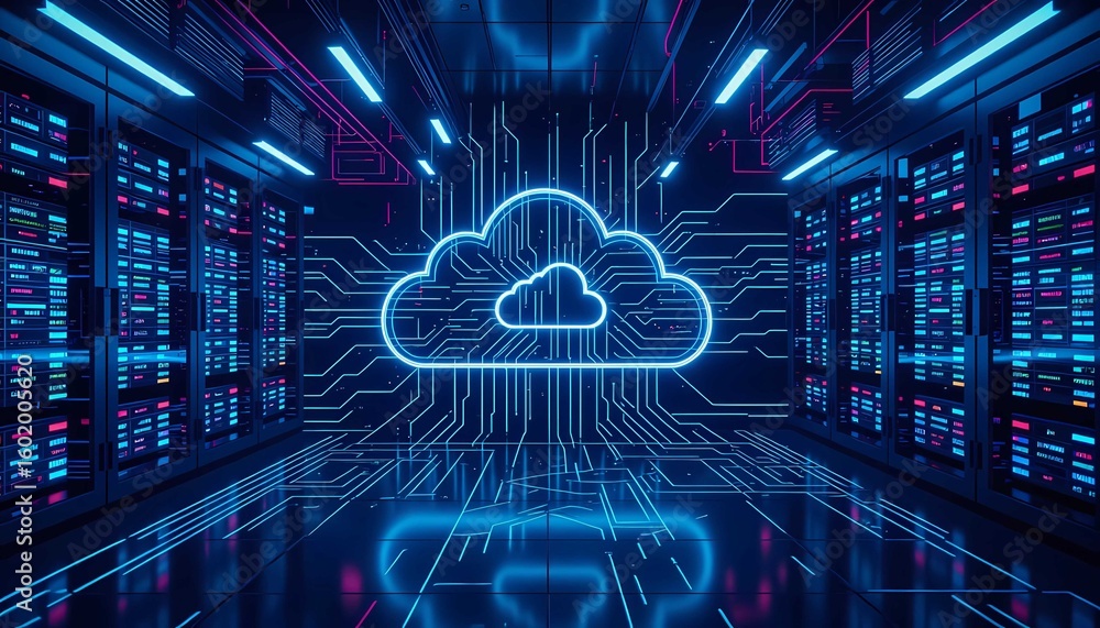 Aufkleber cloud data center infrastructure digital network information storage server security global
