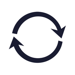 Silhouette of an arrow circling clockwise placed in simple icon form on white background