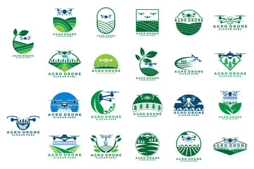 Set of Modern Agriculture with drone logo design vector template
