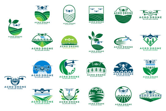 Set of Modern Agriculture with drone logo design vector template