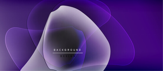 Abstract purple layers create modern background. Soft gradients, flowing shapes, minimal text design present elegant visual.