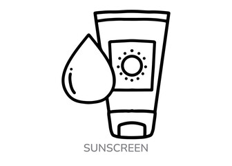 Vector illustration of a symbol beauty lotion, a sunscreen lotion icon designed with black outline
