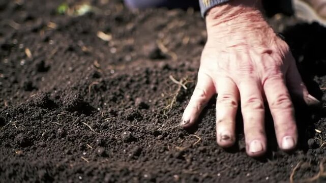 Hand planting seeds in rich, dark soil for a bountiful harvest this gardening season